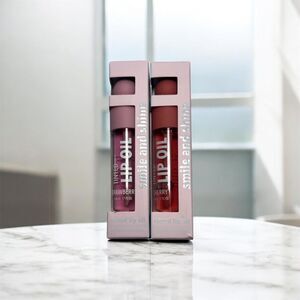 Smile & Shine Set of 2 Tinted Lip Oil, 17 fl oz. Scented- Strawberry and Cherry.